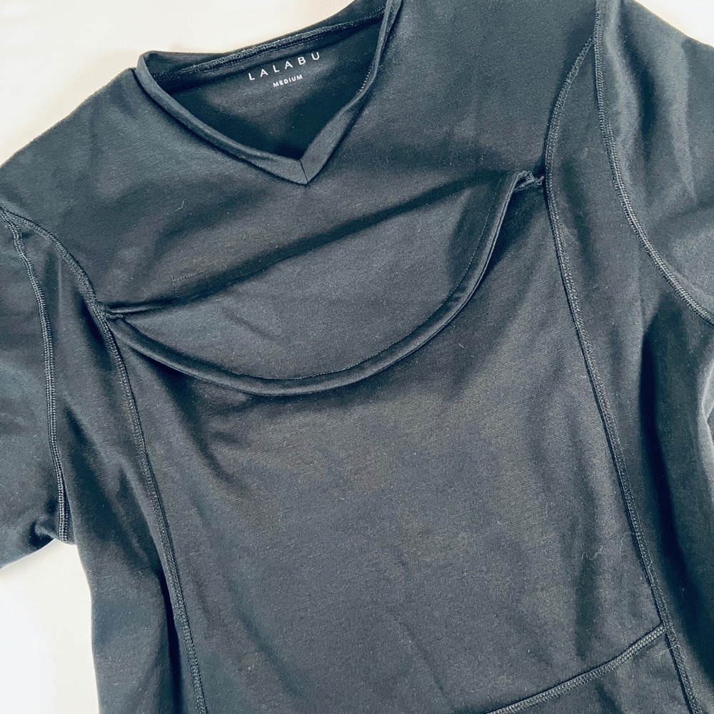 Lalabu Dad Shirt Men Medium Black Carrier Pouch Newborn Bonding V-Neck‎ Tee
